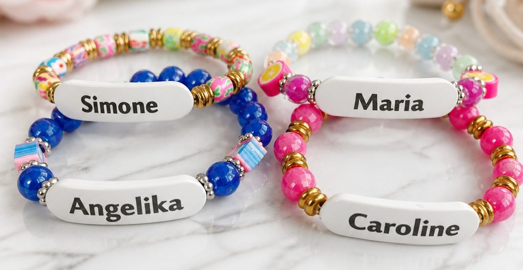 Bunte Namens-Armbaender fuer Familien-Sets